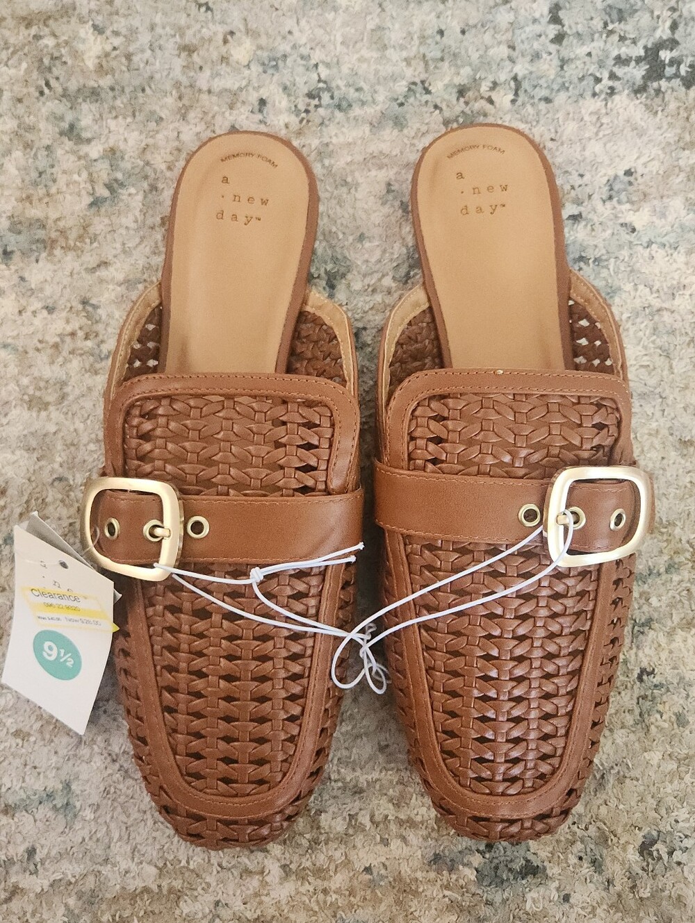 a new day Brown Woven Leather Mule Clogs with Buckle 9.5